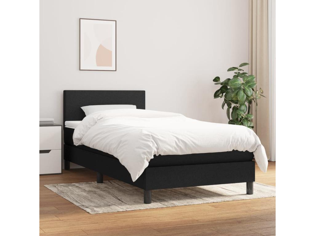 Sommier à Doucezen de lit avec matelas Noir 90x190 cm Tissu