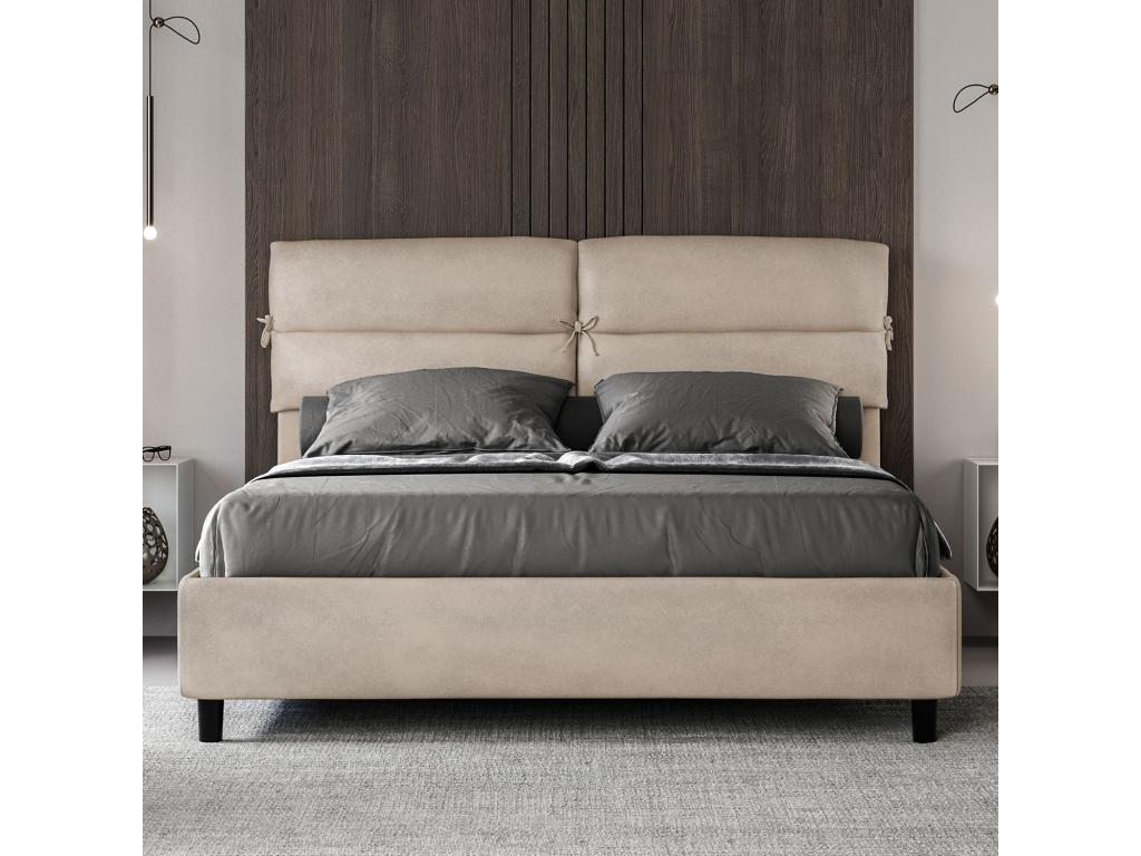 Lit avec sommier rembourré 160x190 microfibre sable Doucezen