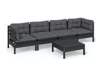 Salon de jardin 5 pcs avec coussins bois de pin massif