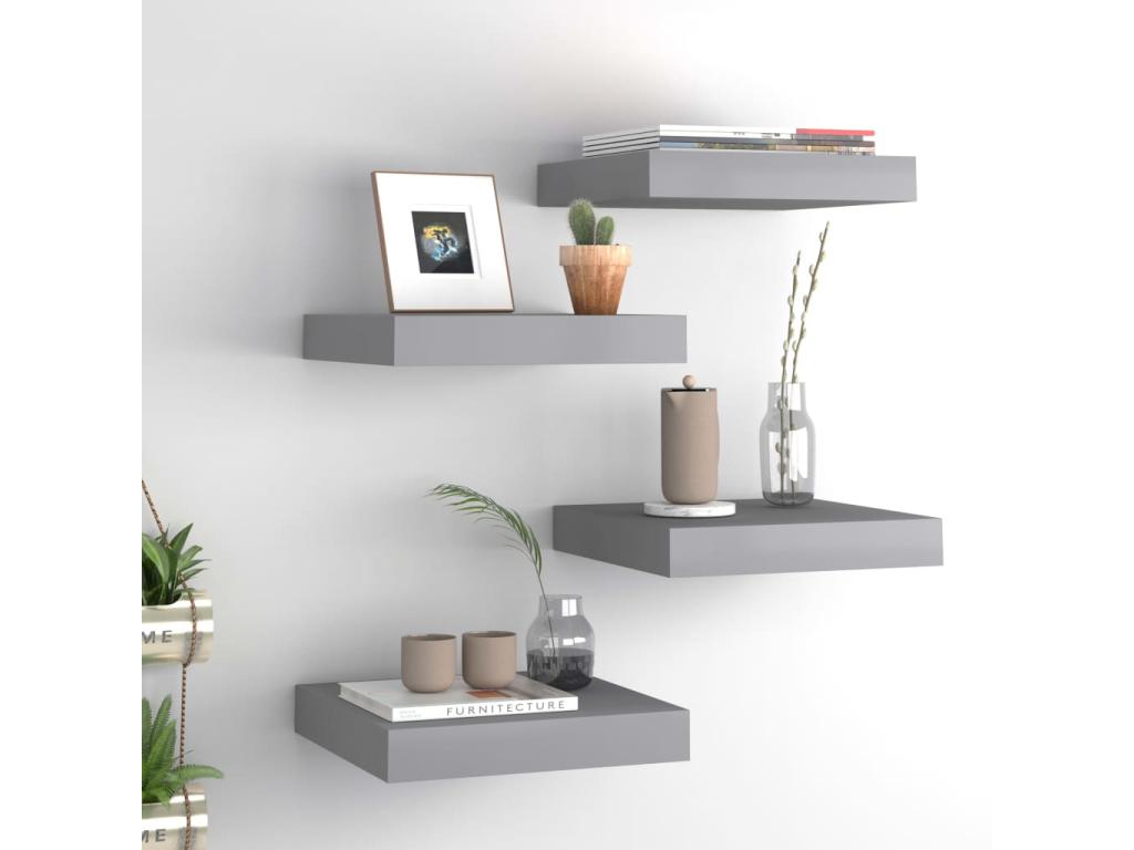 Étagères murales flottantes 4 pcs Gris 23x23.5x3.8 MDF