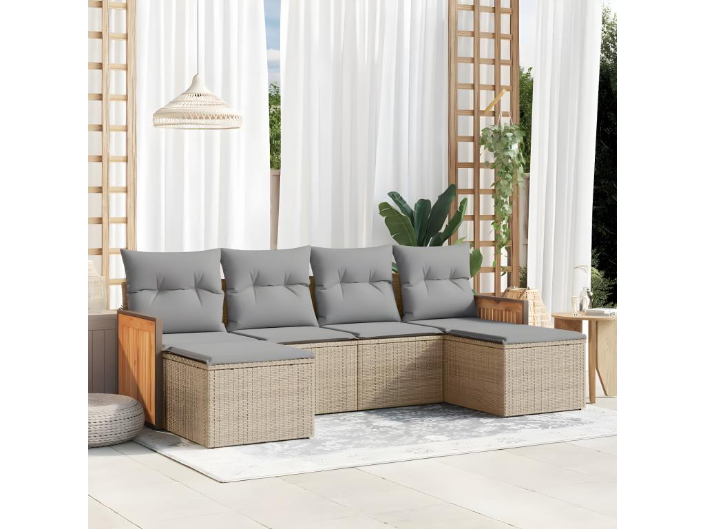 Salon de jardin avec coussins 6 pcs beige résine tressée