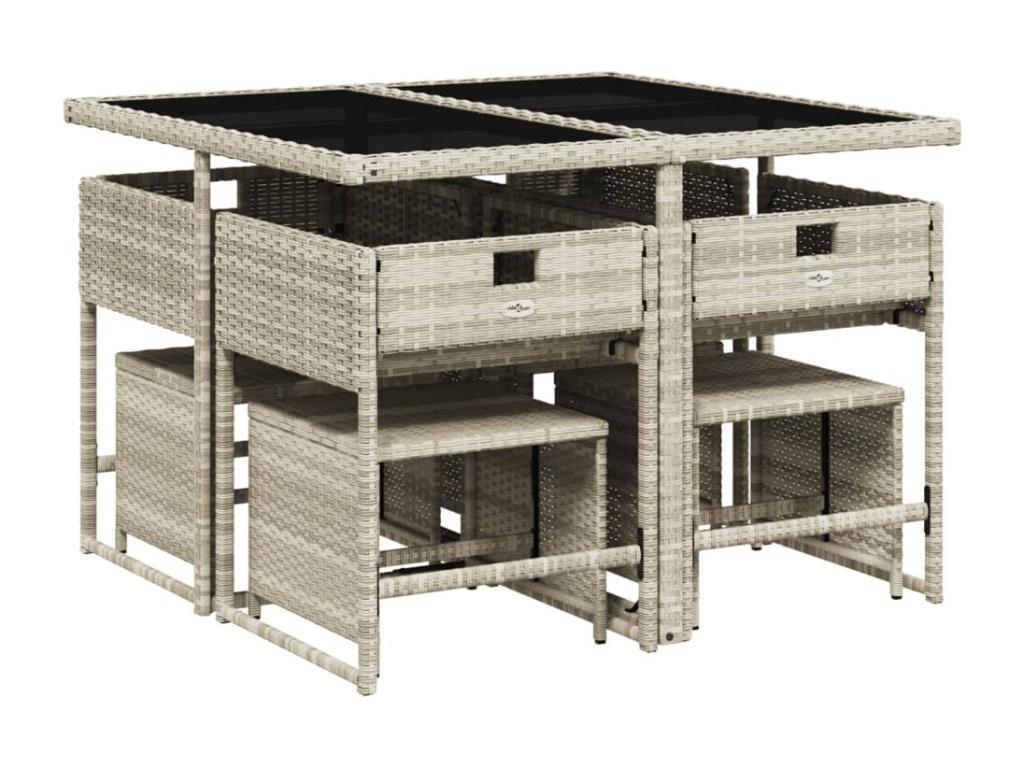 Ensemble à manger de jardin et coussins 9 pièces gris clair rotin