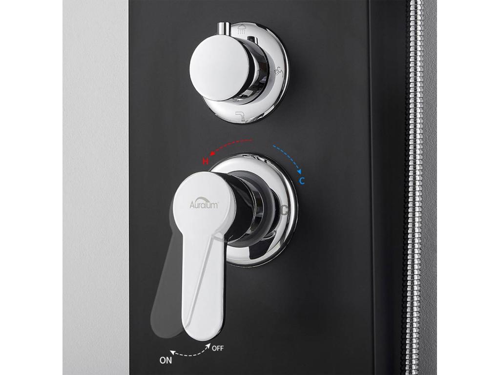 Doucezen Colonne Douche Noir LED Panneau douche pour Salle Bain Hydromassages Système Douchemultifonctionnel colonne murale 6 Grandes Buses Massants