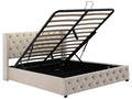 Lit coffre 140x200 cm lit double rembourré en velours décor avec rivets et boutons sommier à Homzora style Homzora beige