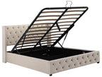 Lit coffre 140x200 cm lit double rembourré en velours décor avec rivets et boutons sommier à Homzora style Homzora beige