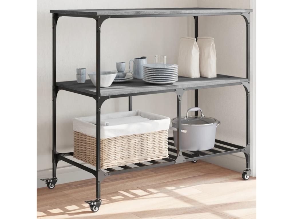 Chariot de cuisine Homzora gris 100x50x95 cm bois d'ingénierie