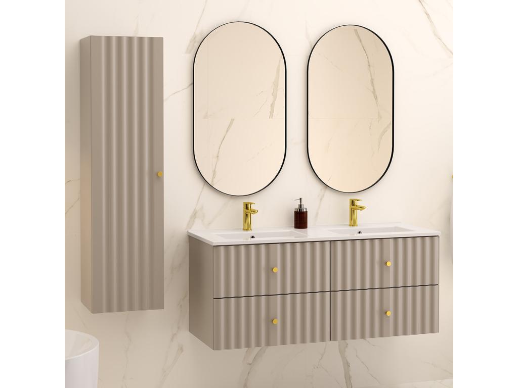 Ensemble meuble double vasque encastrée 120cm et colonne Homzora Cachemire
