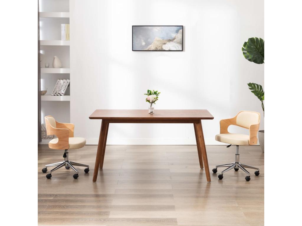Chaise pivotante de bureau Crème Bois courbé et similicuir 2