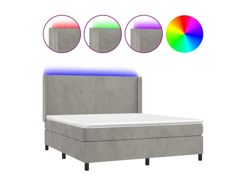 Sommier à Doucezen de lit matelas et LED Gris clair 180x200 cm