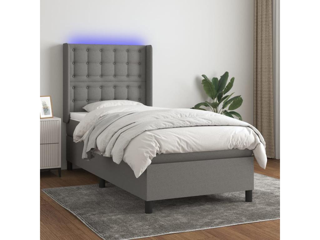 Sommier tapissier avec matelas et LED Gris foncé 90x190cm Tissu