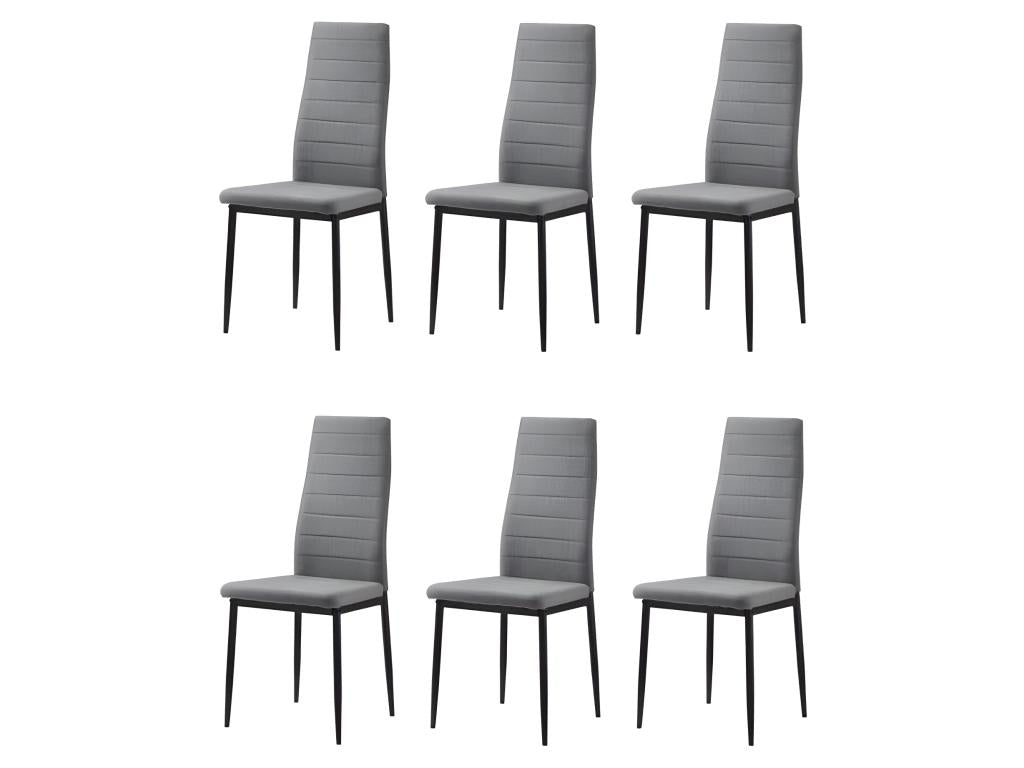 Lot de 6 chaises Contemporain - Structuré en Tissu gris chiné et Métal noir