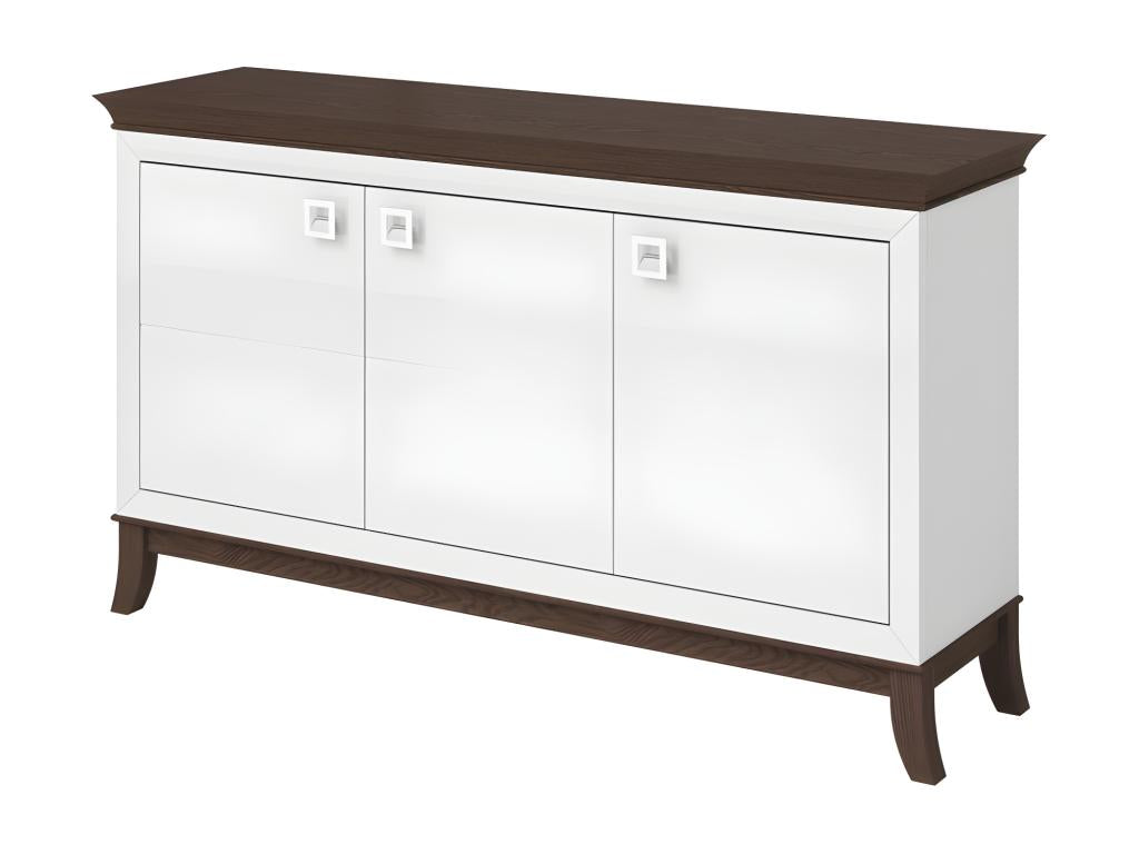 Buffet design 160cm pour salon couleur blanc et chêne foncé collection Doucezen.