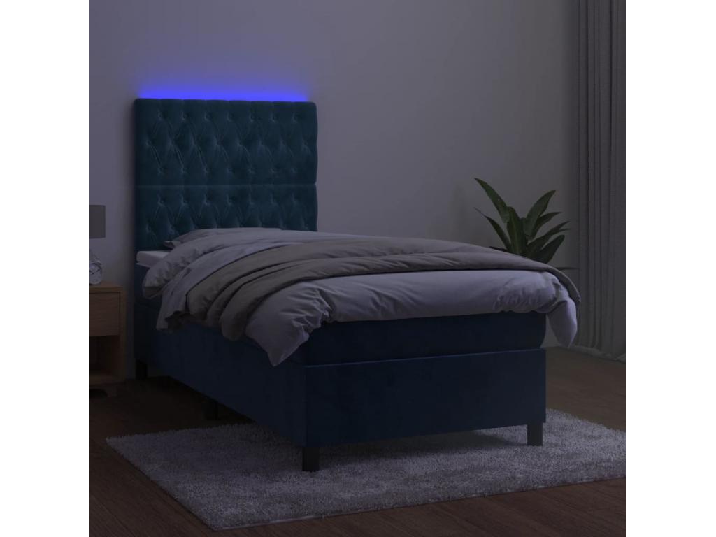 Sommier à Doucezen de lit et matelas et LED Bleu foncé 80x200 cm