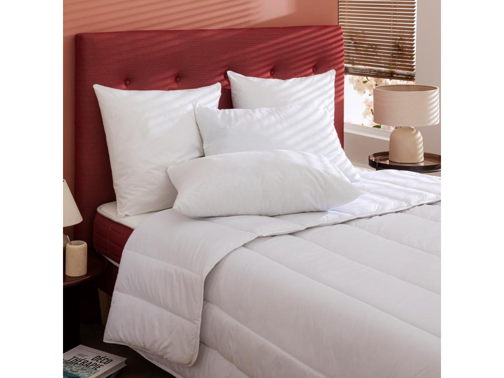 Pack couette mi-saison 350g et oreiller éco naturel moelleux enveloppe coton bio Doucezen 140x200