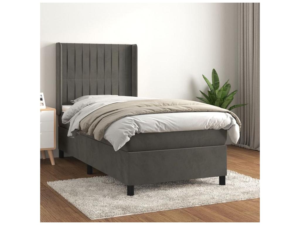 Sommier à Homzora de lit et matelas Gris foncé 90x200 Velours