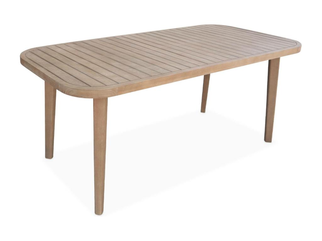 Table de jardin en bois d'eucalyptus- intérieur / extérieur 6 fauteuils en corde beige et métal