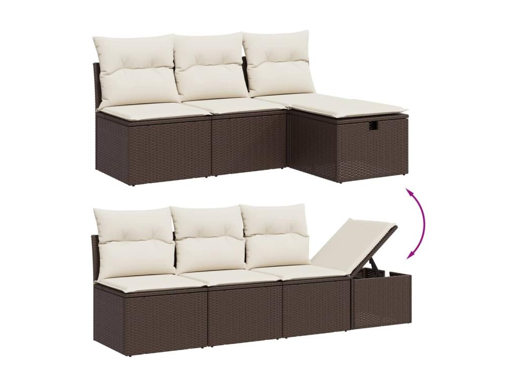 Salon de jardin 8 pcs avec coussins marron résine tressée