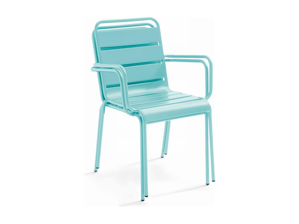 Ensemble table de jardin et 4 fauteuils en métal turquoise - Doucezen