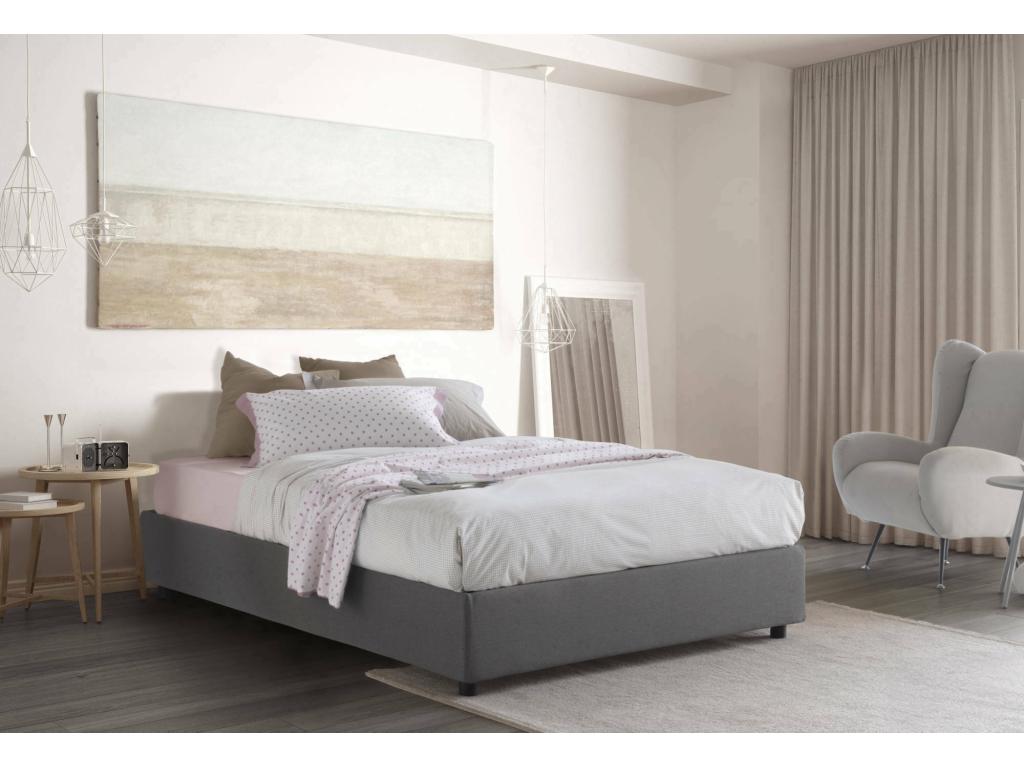 Lit double Chloé Lit coffre avec revêtement en tissu Made in Italy Ouverture frontale adapté pour matelas 140x200 cm Gris
