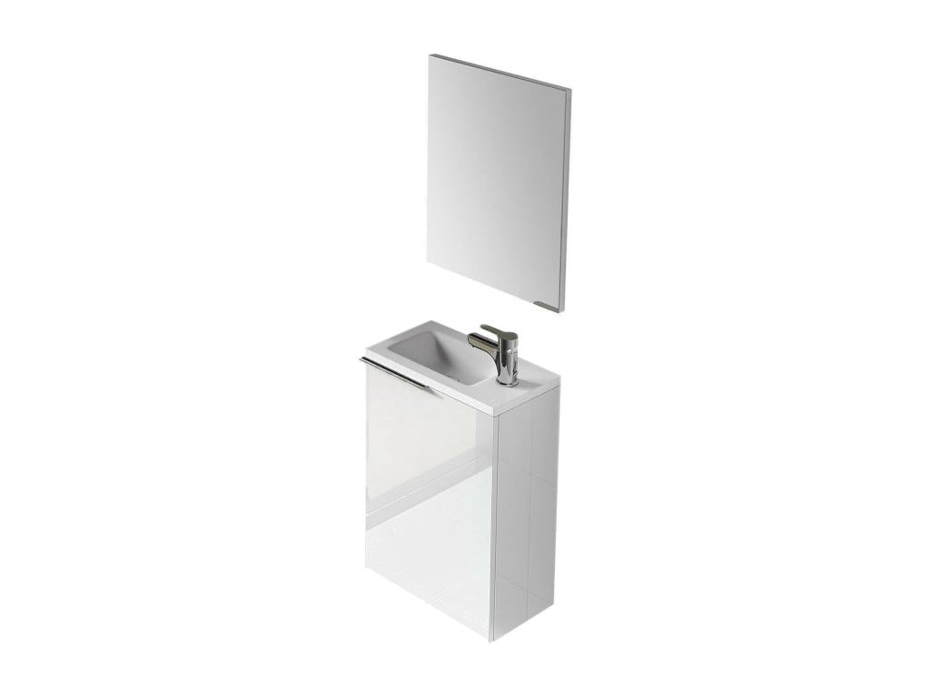 Meuble sous-vasque Homzora Meuble de salle de bain suspendu armoire 1 porte avec miroir et lavabo 40x22h58 cm Blanc brillant