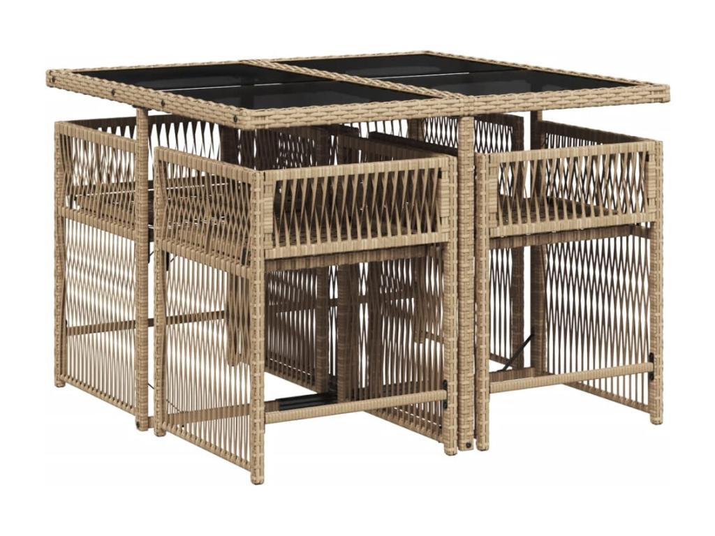 Ensemble à manger de jardin avec coussins 5 pièces Beige poly rotin