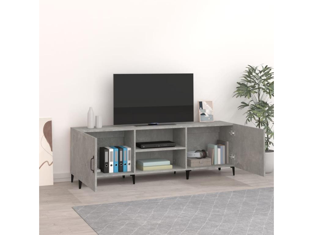 Meuble TV gris béton 150x30x50 cm bois d'ingénierie