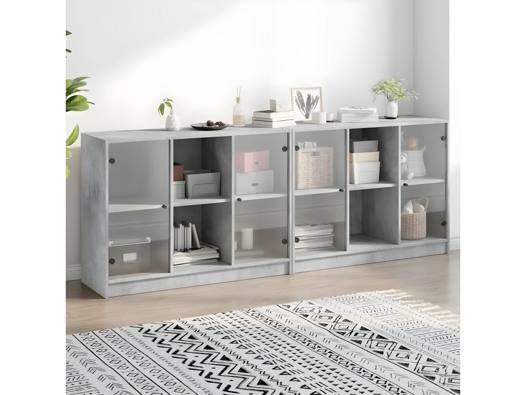 Bibliothèque avec portes gris béton 204x37x75 cm