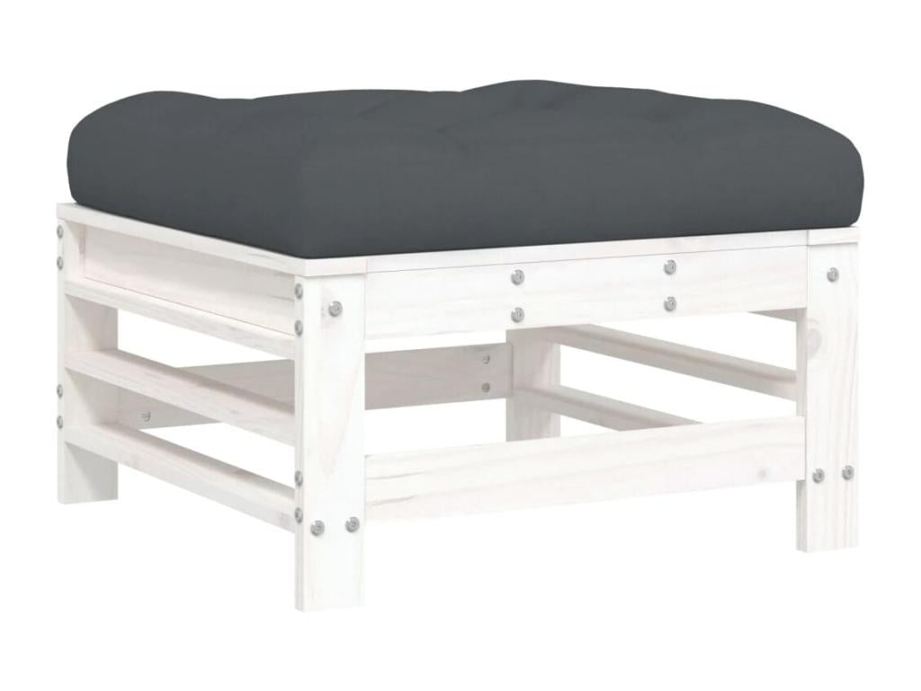 Salon de jardin 6 pcs avec coussins blanc bois massif