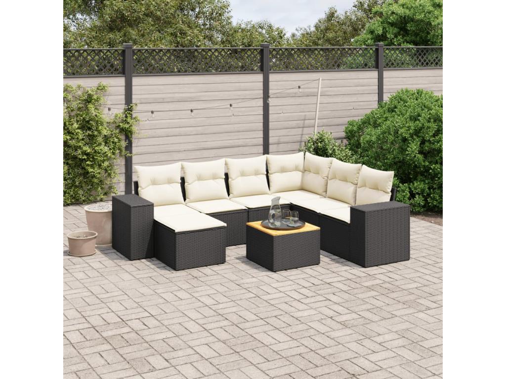 Salon de jardin 8 pcs avec coussins noir résine tressée