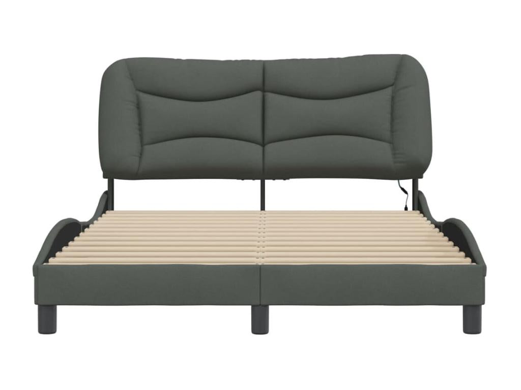 Cadre de lit avec LED sans matelas gris foncé 140x190 cm tissu