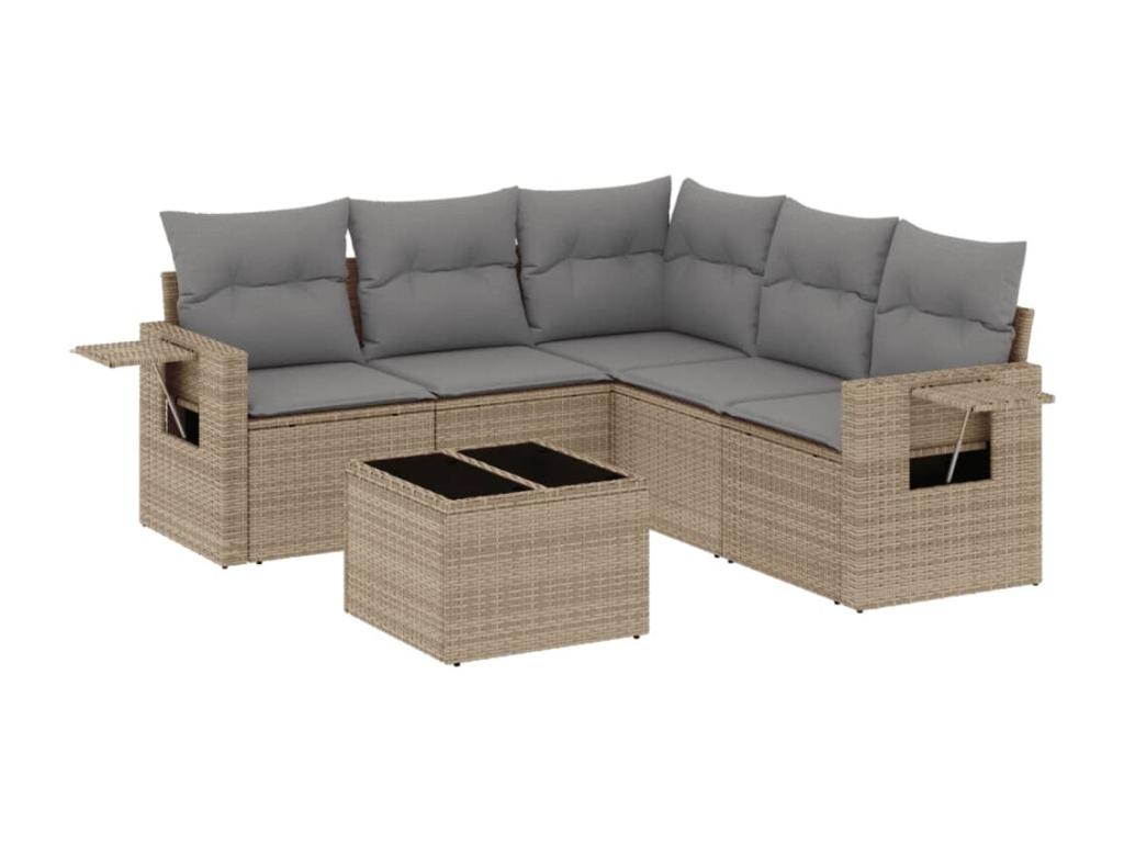 Salon de jardin avec coussins 6 pcs beige résine tressée