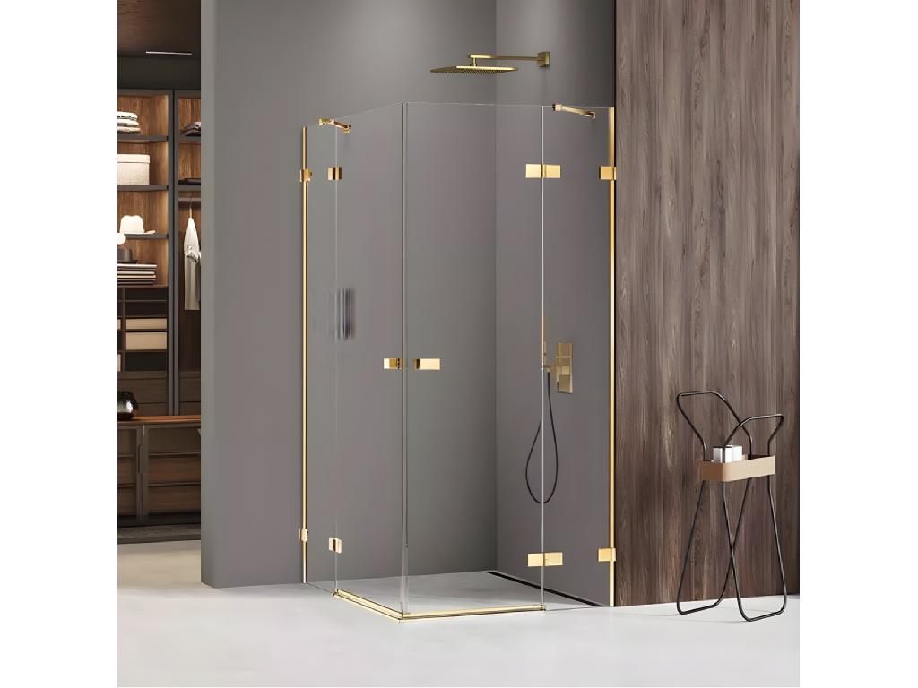 Cabine de douche 100x120cm 2 portes pivotantes Homzora GOLD doré acces d'angle