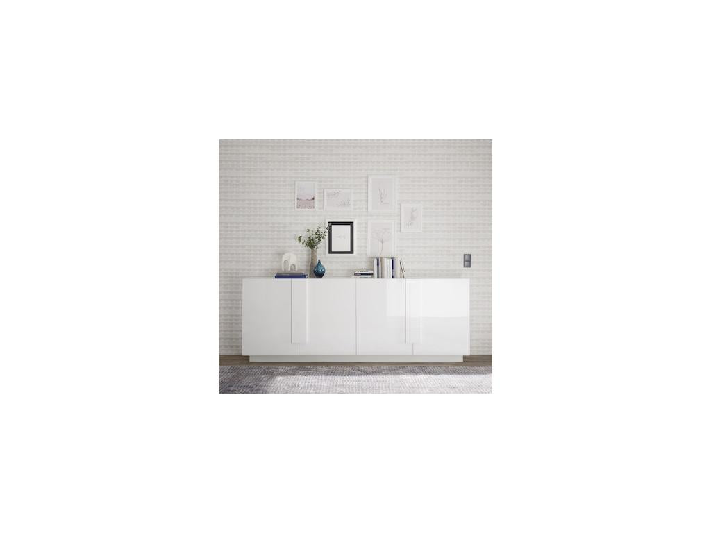 Buffet 4 portes Homzora blanc laqué brillant 241 cm