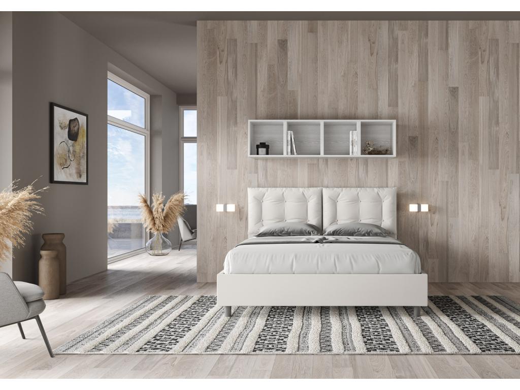 Lit avec sommier rembourrée 160x200 similicuir blanc Homzora