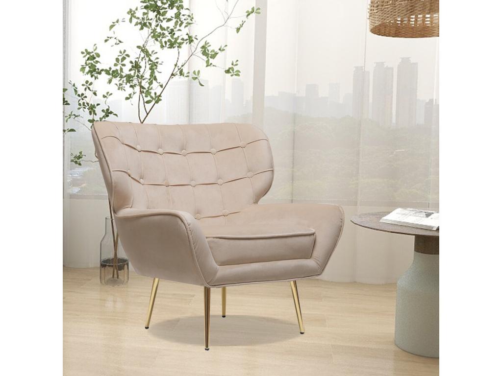 Fauteuil en velours Homzora - 79x71x79.5 cm - Beige