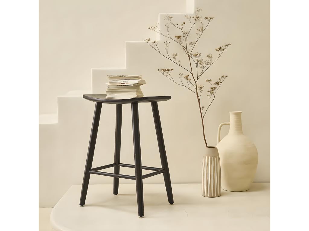 Tabouret en teck massif noir 65 cm