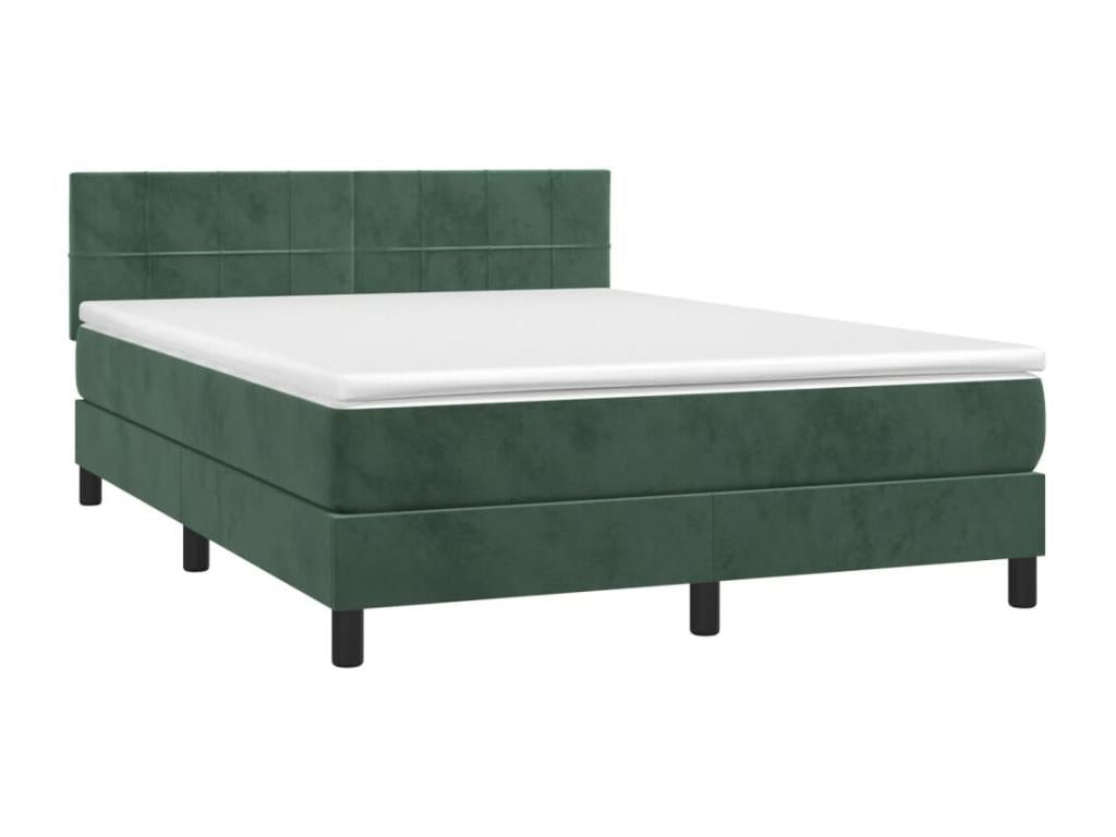 Sommier tapissier matelas et LED Vert foncé 140x200 cm Velours