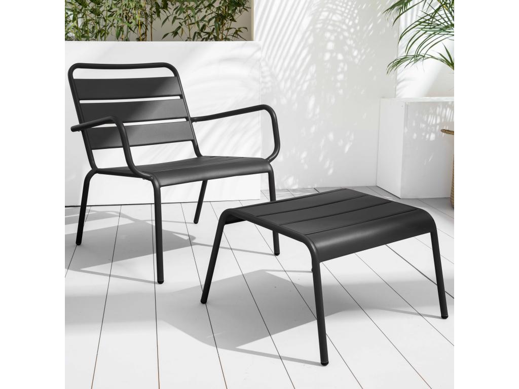 Fauteuil Homzora et repose pied en métal anthracite - Homzora