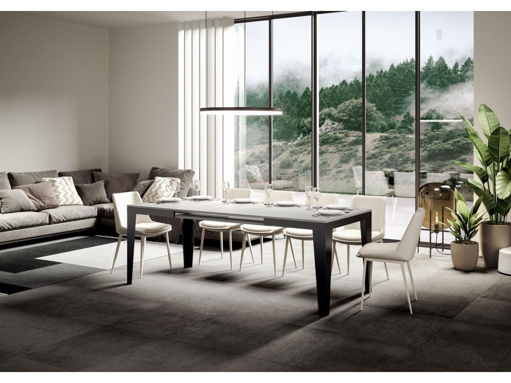 Table extensible 90x120/224 cm Flame Evolution Frêne Blanc cadre Anthracite