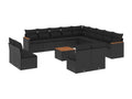 Salon de jardin avec coussins 14 pcs noir résine tressée