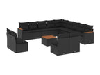 Salon de jardin avec coussins 14 pcs noir résine tressée