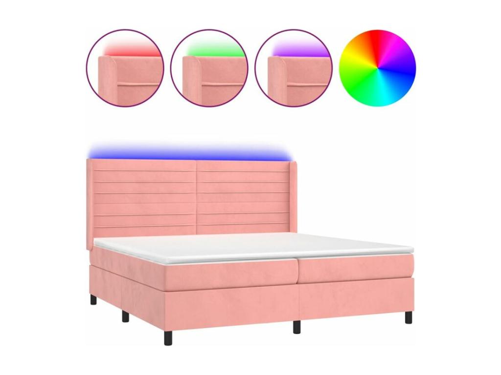 Sommier à Homzora de lit matelas et LED Rose 200x200 Velours