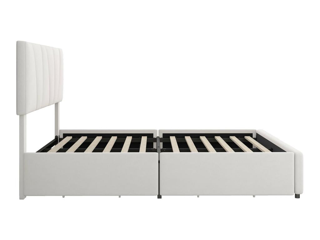 Lit double 160x200cm avec 4 tiroirs lit capitonné pour 2 personnes tissu en velours tête de lit réglable désigne moderne blanc