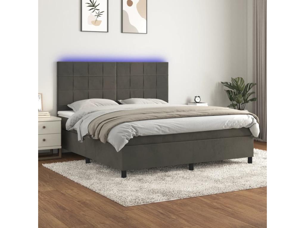 Sommier tapissier matelas et LED Gris foncé 160x200 cm Velours