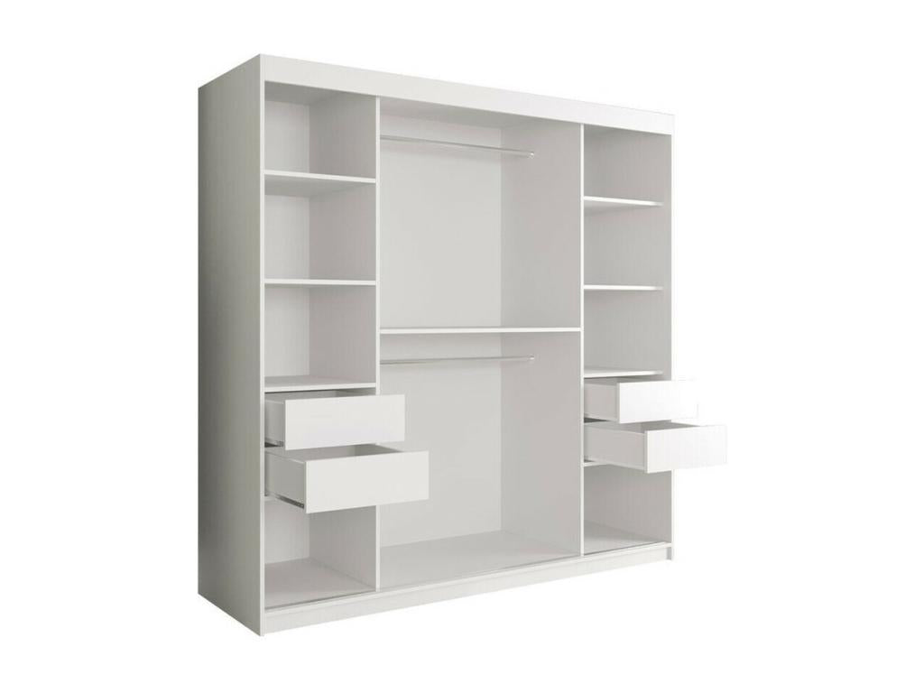 Armoire Homzora 244 Marbre blanc - Mat blanc 200x200x62cm Portes d'armoire Glissement