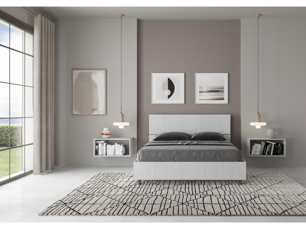 Lit double sans sommier 140x190 tête de lit droite frêne blanc Homzora