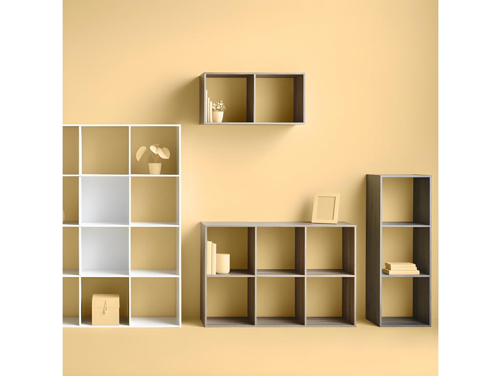 Meuble Étagère 3 cases de rangement effet chêne gris H 100.5 cm