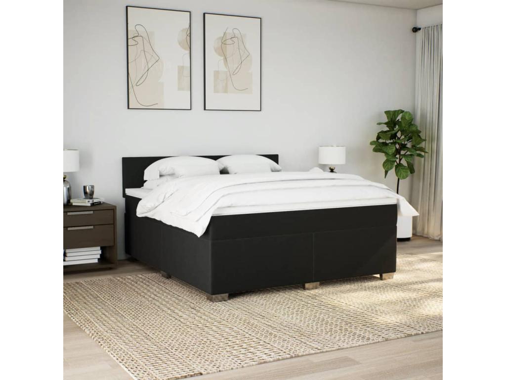Sommier à Doucezen de lit avec matelas Noir 180x200 cm Tissu
