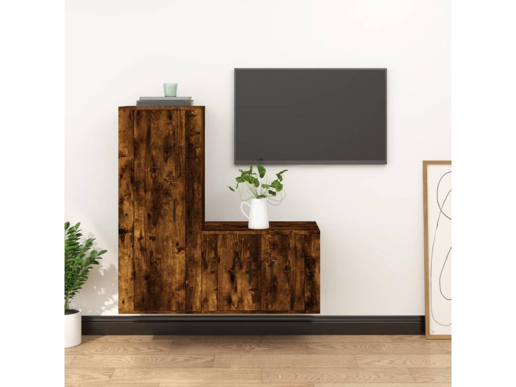 Ensemble de meubles TV 2 pièces Chêne fumé Bois d'ingénierie