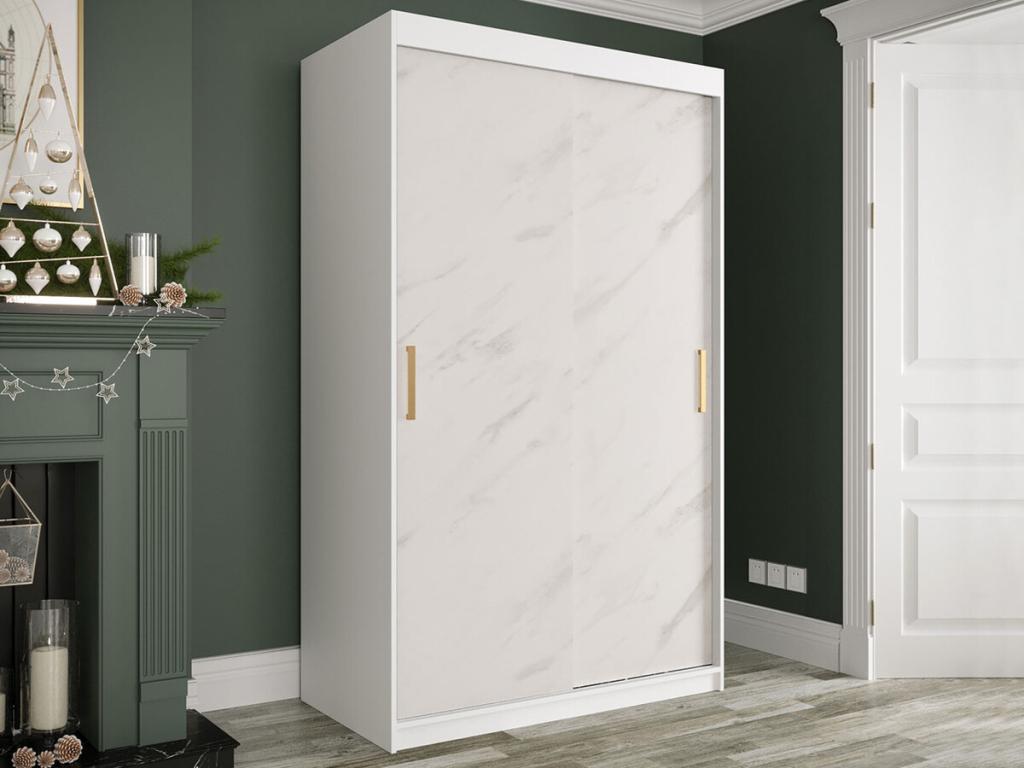 Armoire Doucezen 247 Marbre blanc - Mat blanc 200x120x62cm Portes d'armoire Glissement